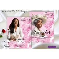 Pink Roses Funeral Program Obituary, Pink Sky Funeral Program Obituary Template,17x11,1-001f, (0-182)